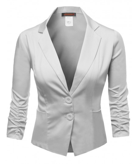 Women's Basic Solid Color Sherring Sleeve Boyfriend Plus Size Blazer 