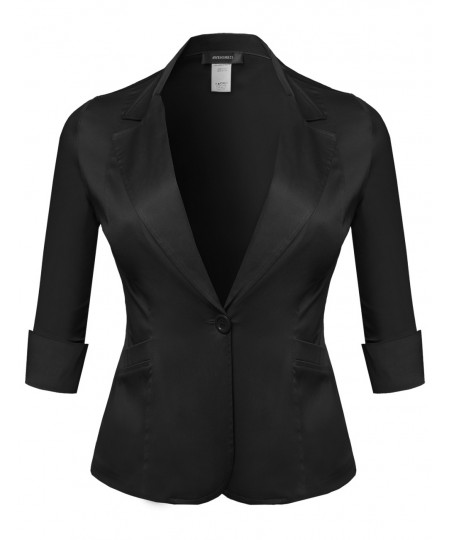 Women's Basic Solid 3/4 Sleeve Boyfriend Plus Size Blazer