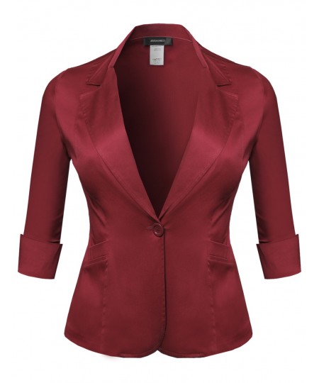 Women's Basic Solid 3/4 Sleeve Boyfriend Plus Size Blazer