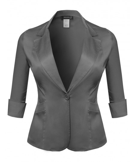 Women's Basic Solid 3/4 Sleeve Boyfriend Plus Size Blazer