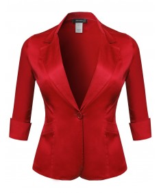 Women's Basic Solid 3/4 Sleeve Boyfriend Plus Size Blazer