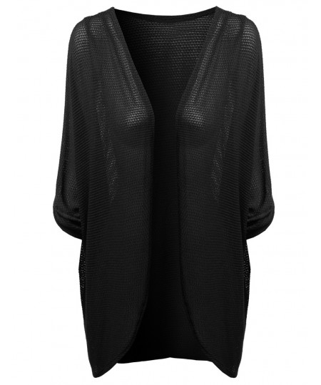 Women's Light Weight Sexy See Through 3/4 Sleeve Batwing Cardigan