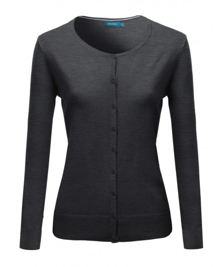 Women's Basic Solid Round Neck Sweater Cardigan With Various Colors