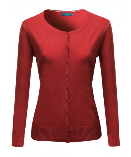 Women's Basic Solid Round Neck Sweater Cardigan With Various Colors