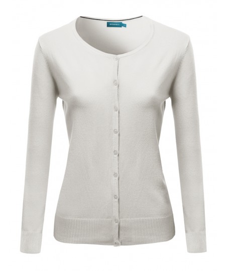 Women's Basic Solid Round Neck Sweater Cardigan With Various Colors