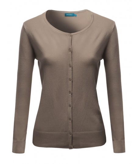 Women's Basic Solid Round Neck Sweater Cardigan With Various Colors