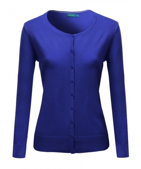 Women's Basic Solid Round Neck Sweater Cardigan With Various Colors