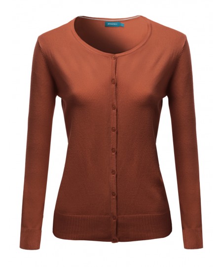 Women's Basic Solid Round Neck Sweater Cardigan With Various Colors