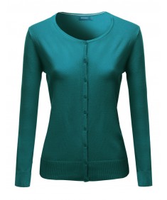 Women's Basic Solid Round Neck Sweater Cardigan With Various Colors