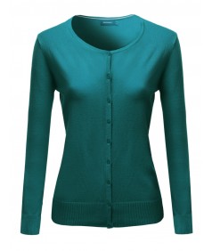 Women's Basic Solid Round Neck Sweater Cardigan With Various Colors