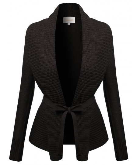 Women's Shawl Collar Drape Open Cardigan With Belt