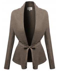 Women's Shawl Collar Drape Open Cardigan With Belt