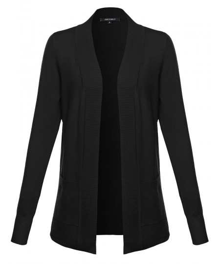 Women's Solid Open Cardigan with Front Pockets