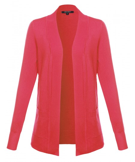 Women's Solid Open Cardigan with Front Pockets