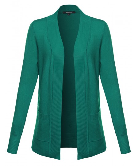 Women's Solid Open Cardigan with Front Pockets