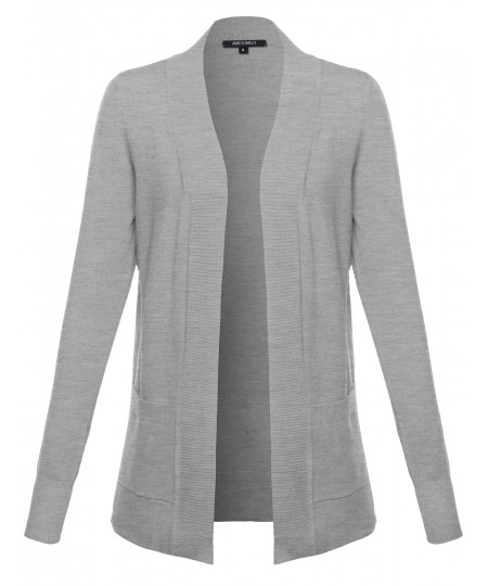 Women's Solid Open Cardigan with Front Pockets