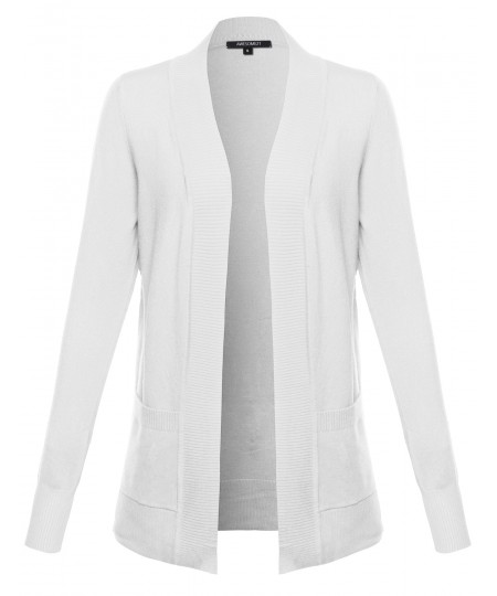 Women's Solid Open Cardigan with Front Pockets