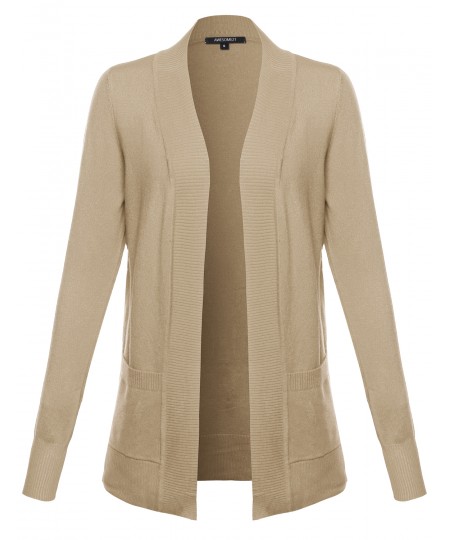 Women's Solid Open Cardigan with Front Pockets