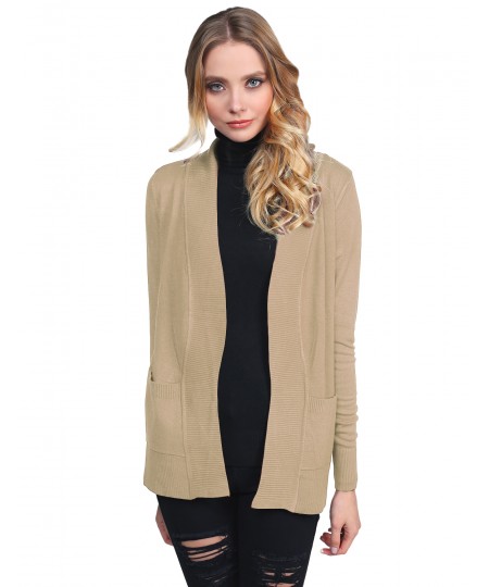 Women's Solid Open Cardigan with Front Pockets