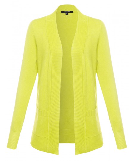 Women's Solid Open Cardigan with Front Pockets