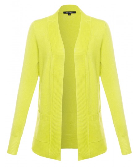 Women's Solid Open Cardigan with Front Pockets