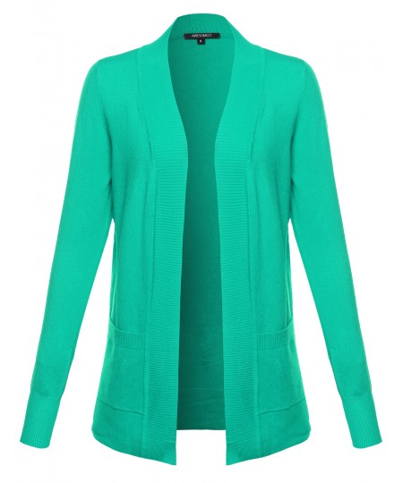 Women's Solid Open Cardigan with Front Pockets