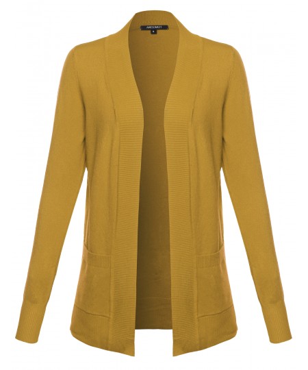 Women's Solid Open Cardigan with Front Pockets