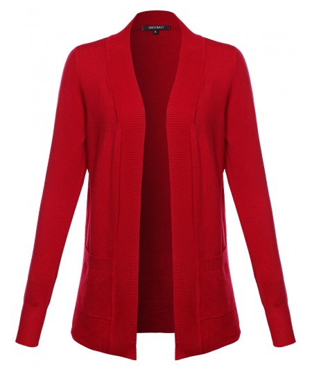 Women's Solid Open Cardigan with Front Pockets