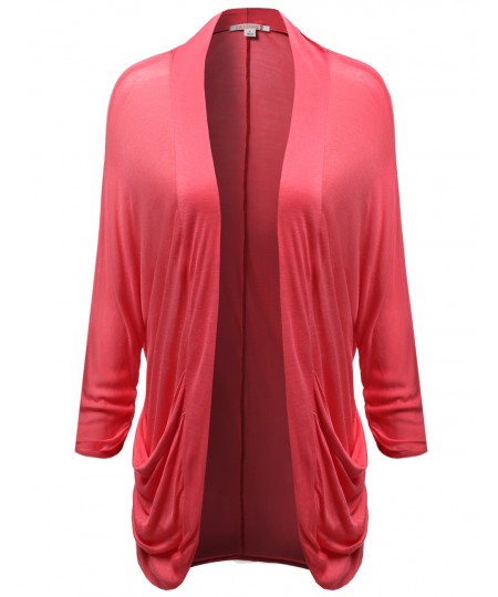 Women's 3/4 Sleeve Pocket Open Cardigans