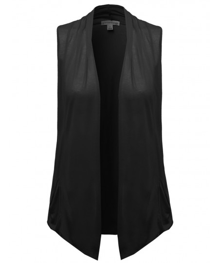 Women's Basic Shawl Collar Sleeveless Jersey Vest Cardigans