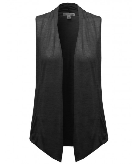 Women's Basic Shawl Collar Sleeveless Jersey Vest Cardigans