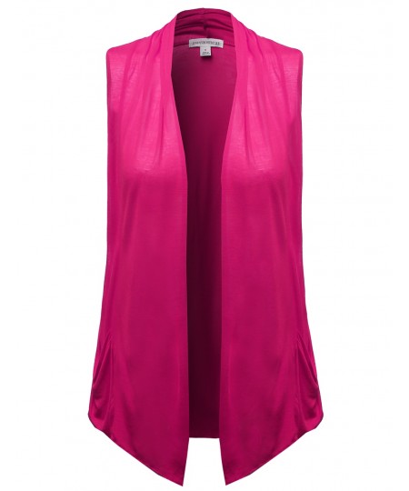 Women's Basic Shawl Collar Sleeveless Jersey Vest Cardigans