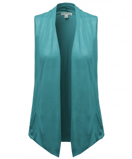 Women's Basic Shawl Collar Sleeveless Jersey Vest Cardigans