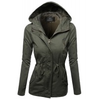 Women's Hooded Drawstring Military Jacket Parka Coat Outerwear