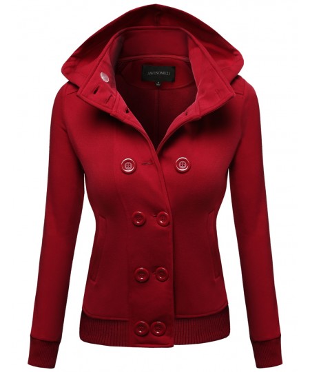 Women's Detachable Hood Using Zipper Casual Funnel Neck Coat