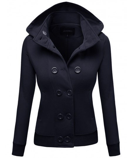 Women's Detachable Hood Using Zipper Casual Funnel Neck Coat