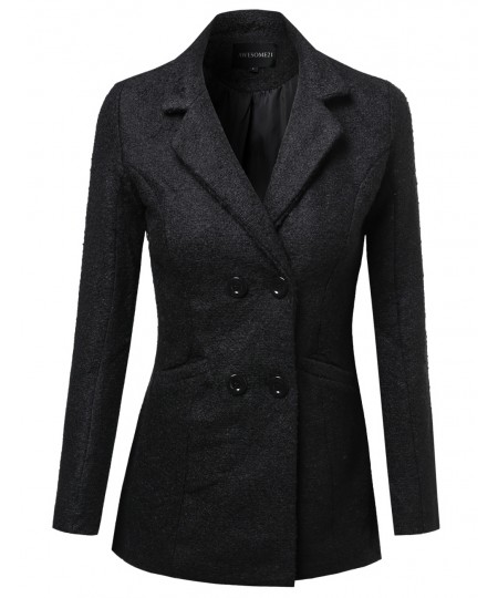 Women's Boucle Yarn Classic Double Breasted Coat