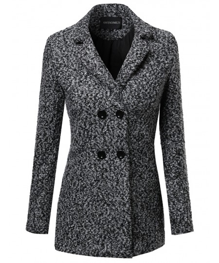 Women's Boucle Yarn Classic Double Breasted Coat