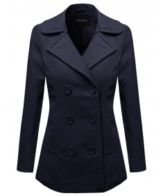 Women's Warm Classic Double Breasted Winter Coat Around 30Inch Length