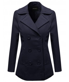 Women's Warm Classic Double Breasted Winter Coat Around 30Inch Length