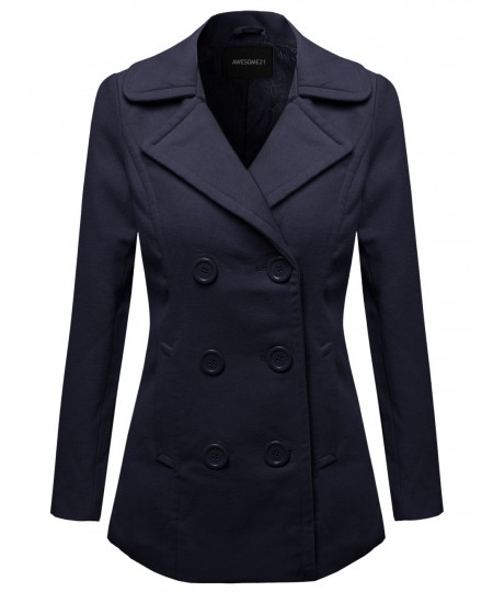 Women's Warm Classic Double Breasted Winter Coat Around 30Inch Length