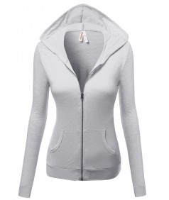 Women's Basic Solid Zip Up Hooded Jackets