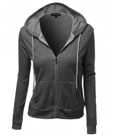 Women's Basic French Terry Zip Up Workout Hoodie Jackets 