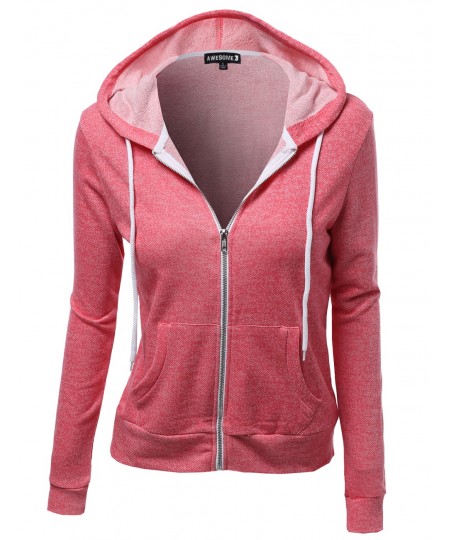 Women's Basic French Terry Zip Up Workout Hoodie Jackets 