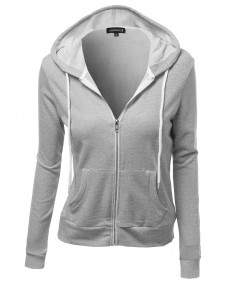 Women's Basic French Terry Zip Up Workout Hoodie Jackets 