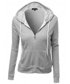 Women's Basic French Terry Zip Up Workout Hoodie Jackets 