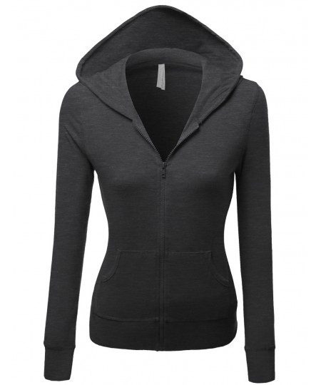 Women's Cotton Spandex Basic Casual Zip Up Thermal Hooded Jacket