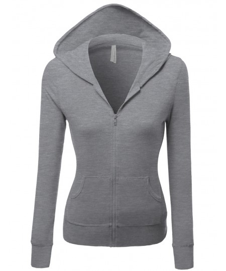 Women's Cotton Spandex Basic Casual Zip Up Thermal Hooded Jacket