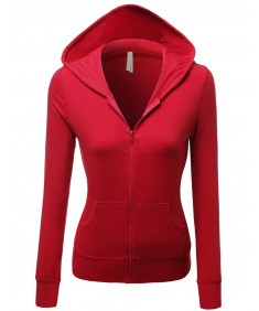 Women's Cotton Spandex Basic Casual Zip Up Thermal Hooded Jacket