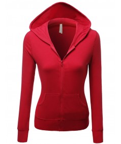 Women's Cotton Spandex Basic Casual Zip Up Thermal Hooded Jacket